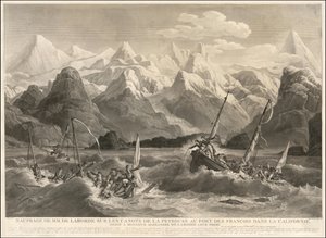 Gravure de 1786 représentant le naufrage de deux petites embarcations de l