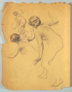 Étude de figure nue penchée - Louis Schaettle