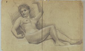 Étude de figure nue allongée - Louis Schaettle