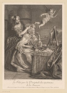 Dame de cour aidant une vieille dame à camoufler les signes de vieillesse - Louis Surugue