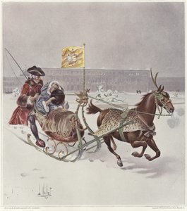 Un homme et une femme en traîneau tiré par un cheval - Louis Vallet