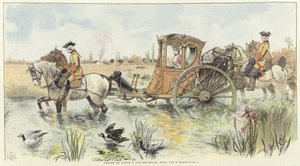 Une femme chevauchant dans une calèche traversant une rivière - Louis Vallet