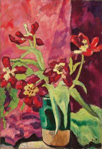 Vase, tulipes rouges