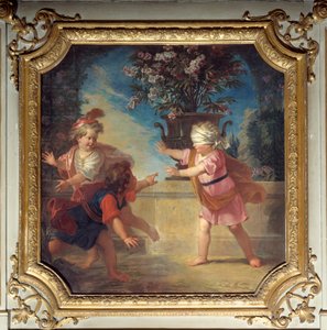 Le jeu du pigeon. Dessus de porte peint par Louis Boullongne Le Jeune (1654-1733) - Louis de Boullongne