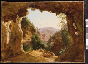 Une grotte dans un paysage rocheux - Louise Josephine Sarazin de Belmont