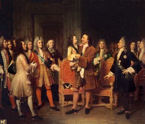 Louis XV (1710-74) visitant Pierre Ier (1672-1725) le Grand à l