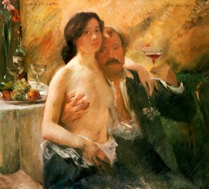 Autoportrait avec femme nue et verre