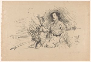 Fille lisant, assise par terre - Lovis Corinth (signed by artist)