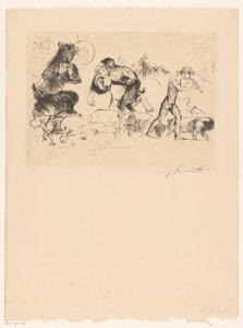 Satyres, une nymphe, un faune et un troupeau de cochons - Lovis Corinth (signed by artist)