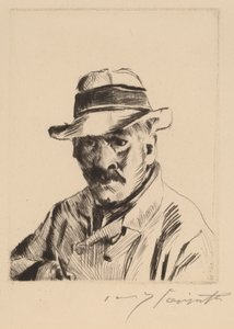 Autoportrait au chapeau de paille, longueur du buste - Lovis Corinth