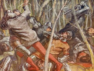 Illustration pour les histoires de Guy de Warwick (lithographie couleur)