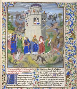 Forteresse de la Foi Miniature des Saints Grégoire, Augustin, Jérôme et Ambroise combattant des démons, fin du 15e siècle - Loyset Liedet