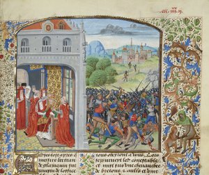 Le couronnement du pape Grégoire XI et la bataille de Pontvallain, 1370, vers 1470-1475 - Loyset Liedet