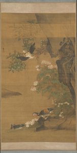 Canards mandarins et hibiscus rose de coton - Lu Ji
