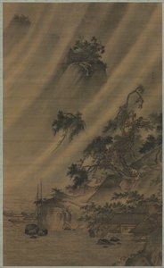 Village Fluvial sous une Tempête - Lu Wenying