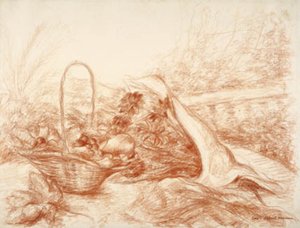 Nature morte avec panier de fruits et bouquet de fleurs