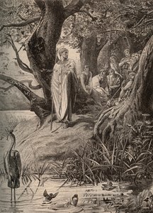 Apologue des oiseaux pêcheurs, raconté par Saint Martin aux habitants des rives de la Loire - gravure par Luc Olivier Merson (1846-1920)