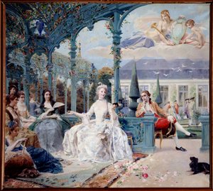 Mademoiselle de Clermont et le Comte de Melun au Pavillon de Sylvie près de Chantilly - Luc Oliver Merson