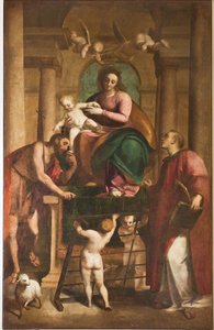 Gênes, Duomo (cathédrale Saint-Laurent), intérieur, baptistère (anciennement église Saint-Jean-le-Vieux) : "Madonna et l