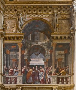 Gênes, Duomo (cathédrale Saint-Laurent), intérieur, chapelle Lercari ou chapelle du Saint-Sacrement (abside nord), côté sud : "Les fiançailles de la Vierge", fresque de Luca Cambiaso