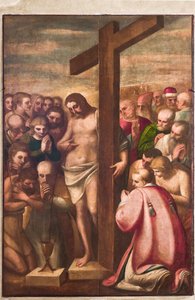Gênes, Duomo (cathédrale Saint-Laurent), sacristie, chapelle : "Christ eucharistique adoré par les saints", par Luca Cambiaso, vers 1580 - Luca Cambiaso