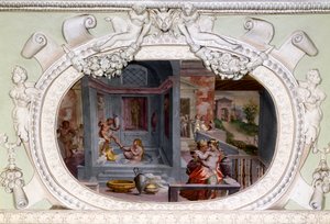 Scènes de bain, séduction. Fresque de Luca Cambiaso (1527-1585) - Luca Cambiaso