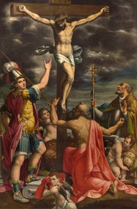 Autel de San Fermo, Crucifixion avec les saints Fermo Jérôme et le pape Grégoire XIV, Luca Cattapane 1593 - Luca Cattapane