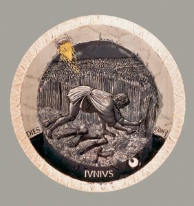 Juin : un paysan récoltant le blé. Terre cuite par Luca della Robbia - Luca Della Robbia