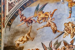 Damné en enfer, détail avec démons et damnés