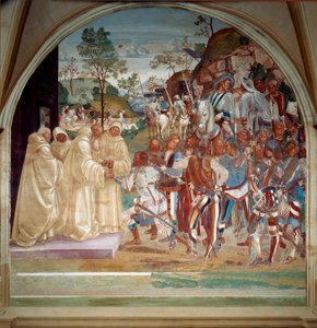 Saint Benoît de Nursie accueillant Totila, roi des Ostrogoths - Luca Signorelli