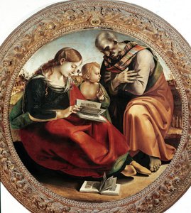 La Sainte Famille. Peinture de Luca Signorelli (1450-1523), vers 1495. Tondo. Diamètre: 124 cm. Florence, Galleria degli Uffizi