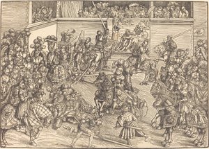Le deuxième tournoi avec la tapisserie de Samson et le lion - Lucas Cranach the Elder