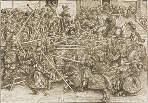 Le troisième tournoi, avec des chevaliers brisant des lances - Lucas Cranach the Elder