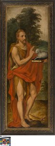 Jean-Baptiste (à gauche), Donateur (à droite), Vanité (fermée), Lucas de Heere, Musée des Beaux-Arts de Gand, S-101, panneau ouvert à gauche