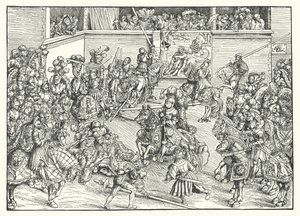 Le tournoi avec la tapisserie de Samson et le lion - Lucas the Elder (after) Cranach