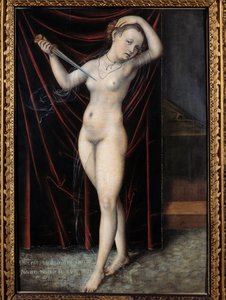 Lucrèce se donnant la mort. Le suicide de Lucrèce, dame romaine du VIe siècle av. J.-C. Peinture de Lucas Cranach (1472-1553) XVIe siècle. Besançon, Musée des Beaux-Arts