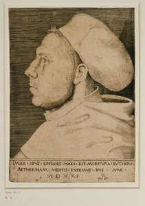 Martin Luther avec un bonnet de médecin. Gravure ... (gravure) - Lucas the Elder Cranach
