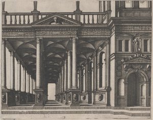 Salle ouverte soutenue par des colonnes corinthiennes - Lucas van Doetechum and Johannes