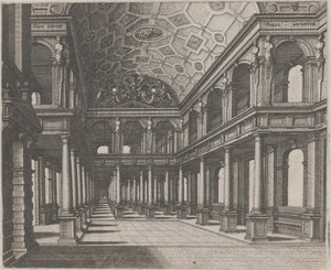 Vue dans une salle avec colonnes toscanes