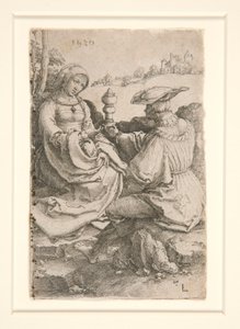 Un noble et une dame assis dans un paysage
