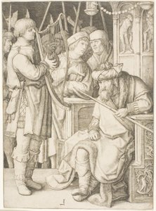 David jouant de la harpe devant Saül - Lucas van Leyden
