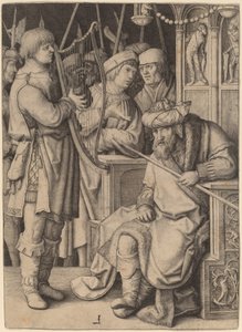 David jouant de la harpe devant Saül - Lucas van Leyden