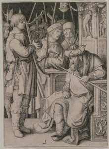 David jouant de la harpe devant Saül - Lucas van Leyden