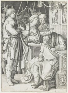 David jouant de la harpe devant Saül, c. 1508 - Lucas van Leyden