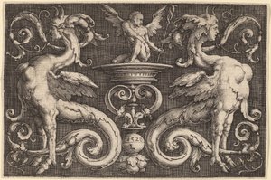 Ornement avec deux sphinx et un homme ailé