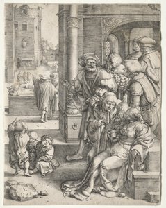Le poète Virgile suspendu dans un panier - Lucas van Leyden