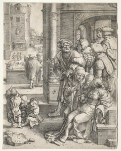 Le poète Virgile suspendu dans un panier, 1525 - Lucas van Leyden
