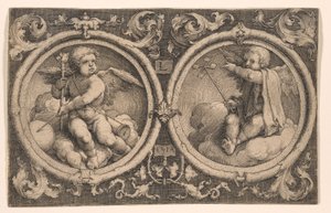Deux Cupidons assis sur des nuages - Lucas van Leyden