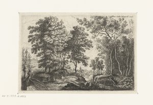 Paysage avec un ruisseau à travers une forêt Six paysages (titre de la série) - Lucas van Uden