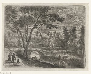 Paysage avec une ruine de pont (série: Petits paysages) - Lucas van Uden